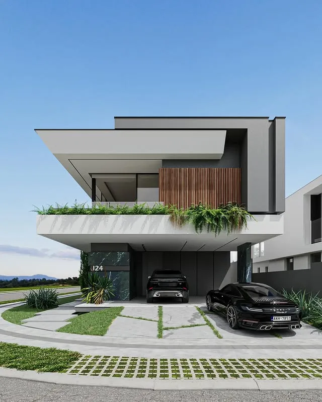 A stylish modern home with a dedicated car parking space, highlighting innovative design and a welcoming exterior.